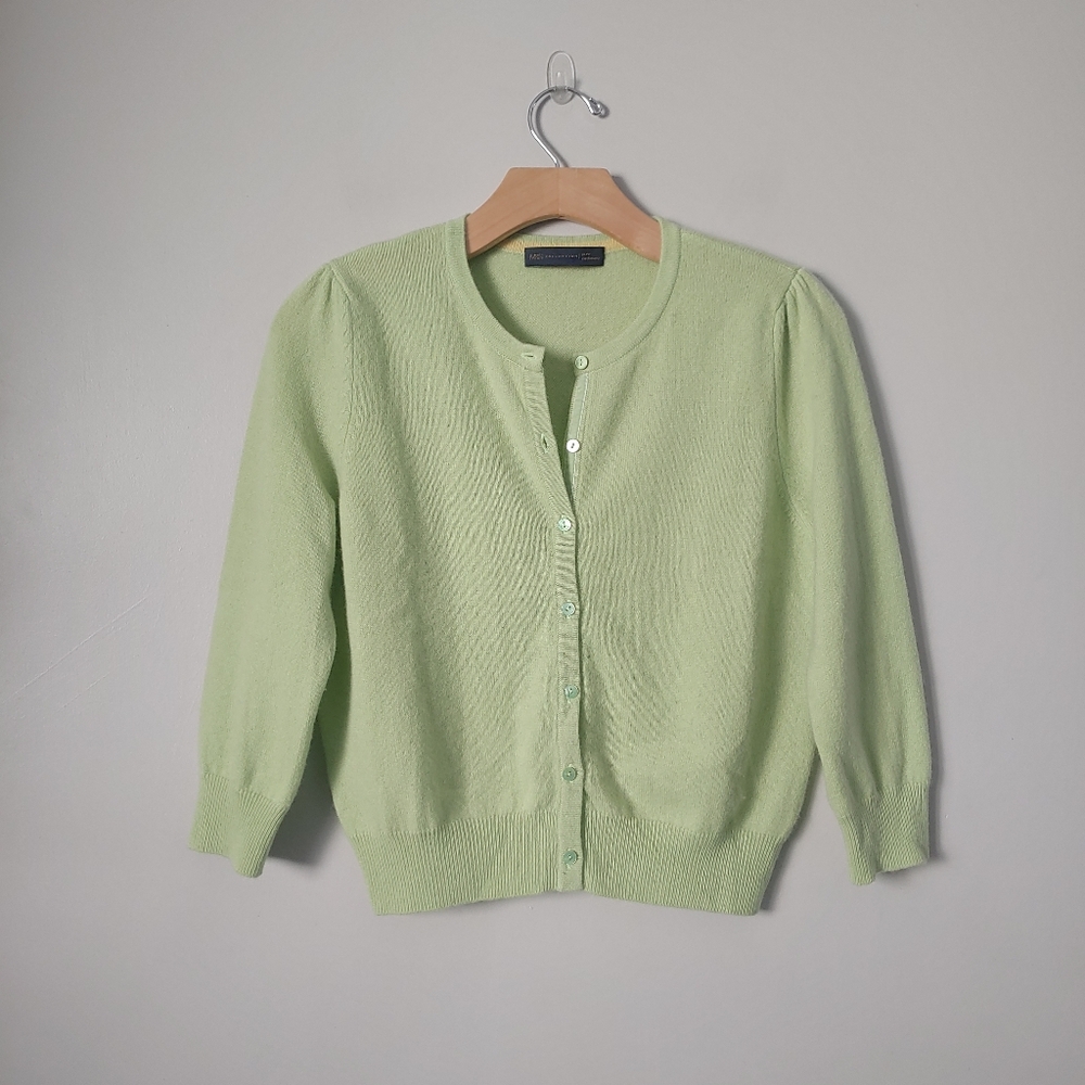 Marks & Spencer Crewneck Cashmere Cardigan Size Medium Green - Picture 5 of 16